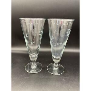 Vintage Princess House 442 Heritage Crystal Set of 2 Pilsner Beer Glasses 7.5"
